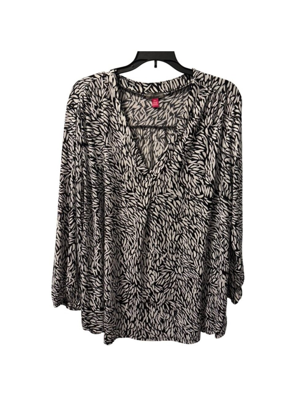 Vince Camuto Womens Black & White Leaf Print V-Neck Long Sleeve Blouse Sz  XXL
